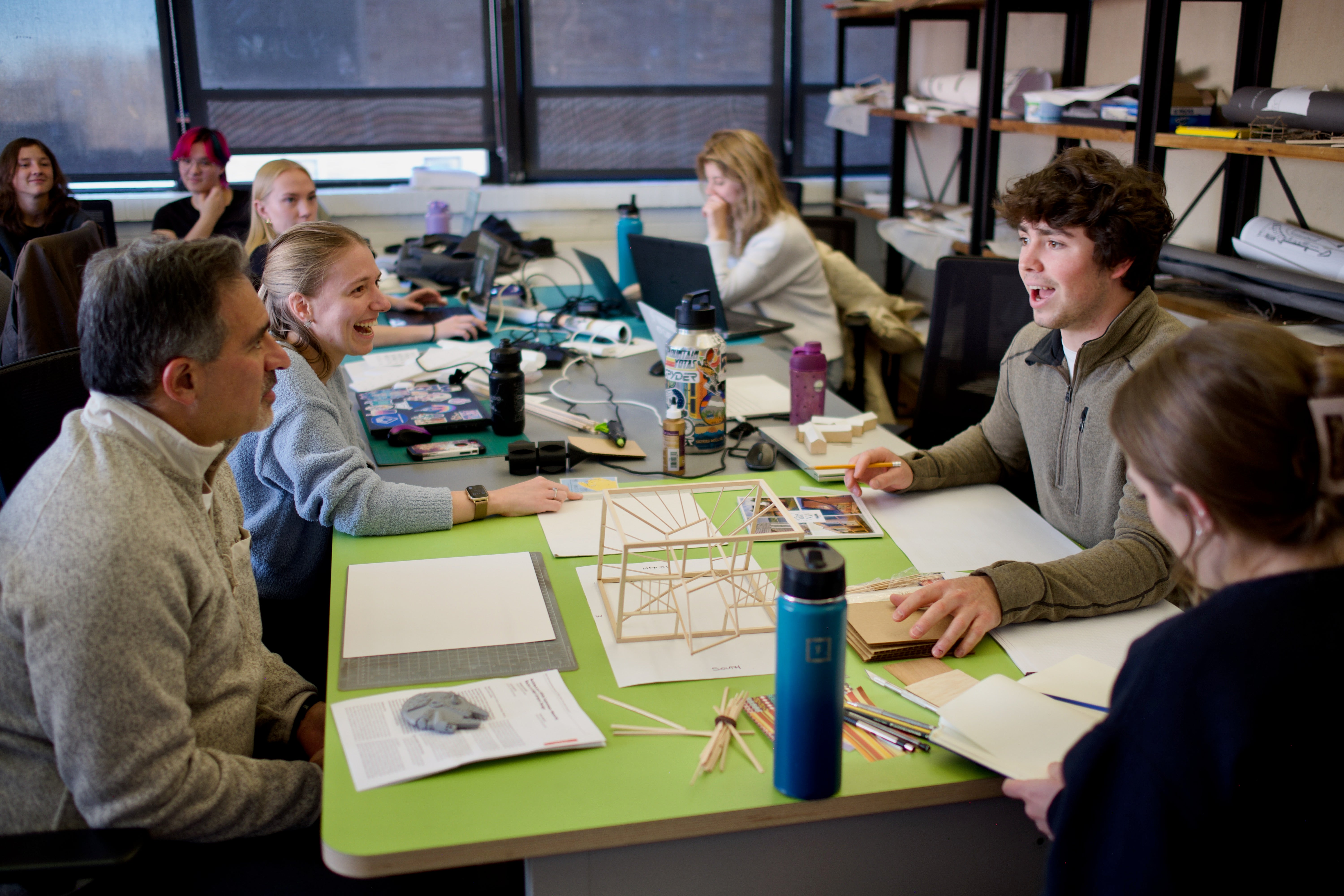 Chancellor Schwartz participates in a student design project in environmental design