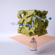 Single molecule/nanoparticle tracking microscopy is used to study transport in the liquid-filled void spaces of porous materials.