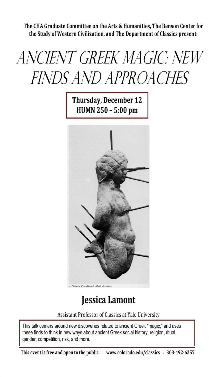 Event Flyer with Image of Greek statue representing Ancient Greek Magic