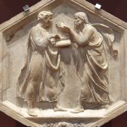 carving of plato and aristotle in a discussion, Yair Haklai, CC BY-SA 4.0 <https://creativecommons.org/licenses/by-sa/4.0>, via Wikimedia Commons