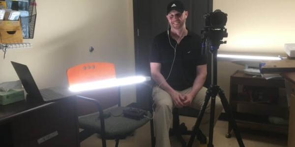 Ross Taylor, assistant professor of journalism, prior to an interview for Mango House
