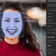 A woman seen through facial recognition software