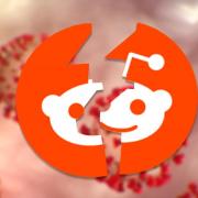 Reddit logo over coronavirus, cracked