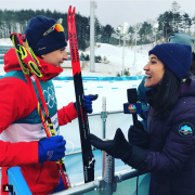 Abby interviews Olympic gold medalist Simen Kruger. Photo from her instagram.