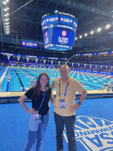 Television producer Peter Lasser (Comm’76)—who has covered 10 previous Games—recently captured the Olympic swimming trials in Omaha, Nebraska, alongside CMCI sophomore Abbie Snyder.