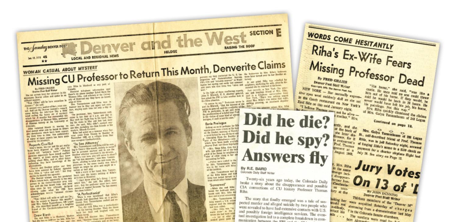 Newspaper clippings about CU's missing professor