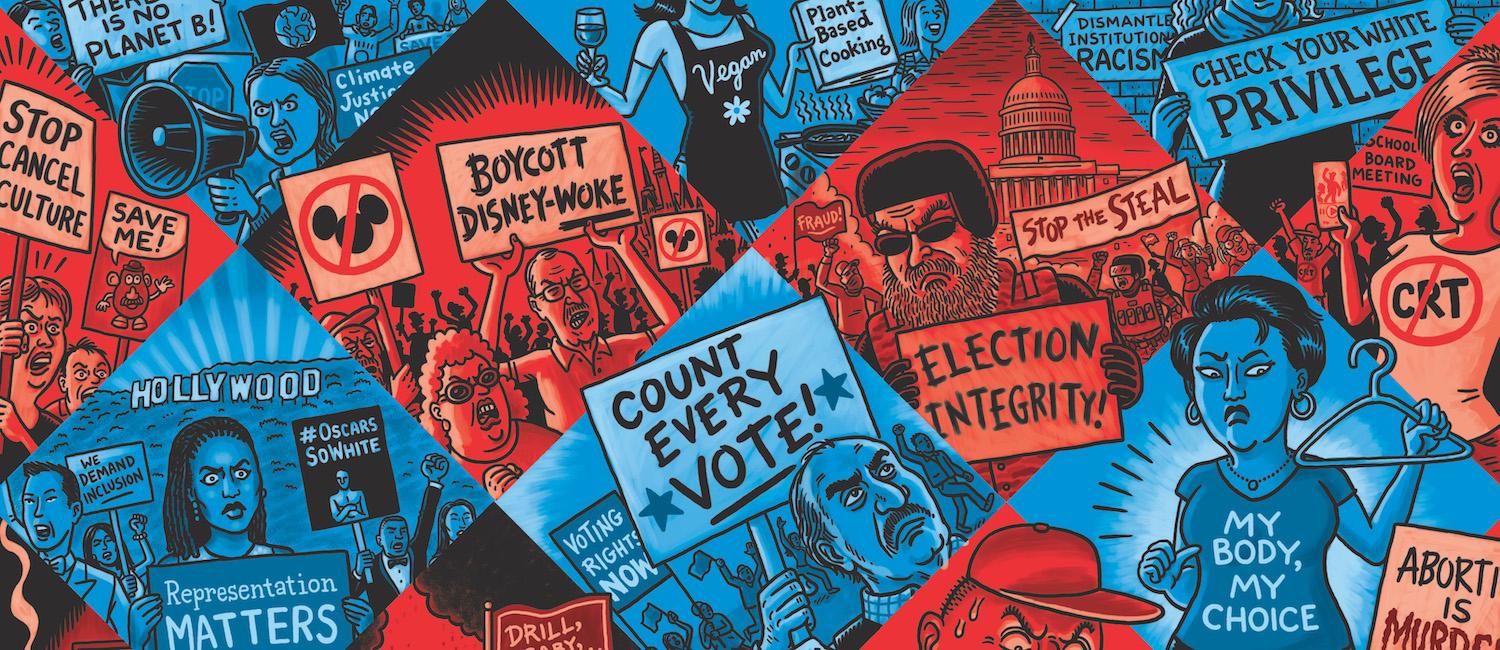 Many illustrations with different political issues
