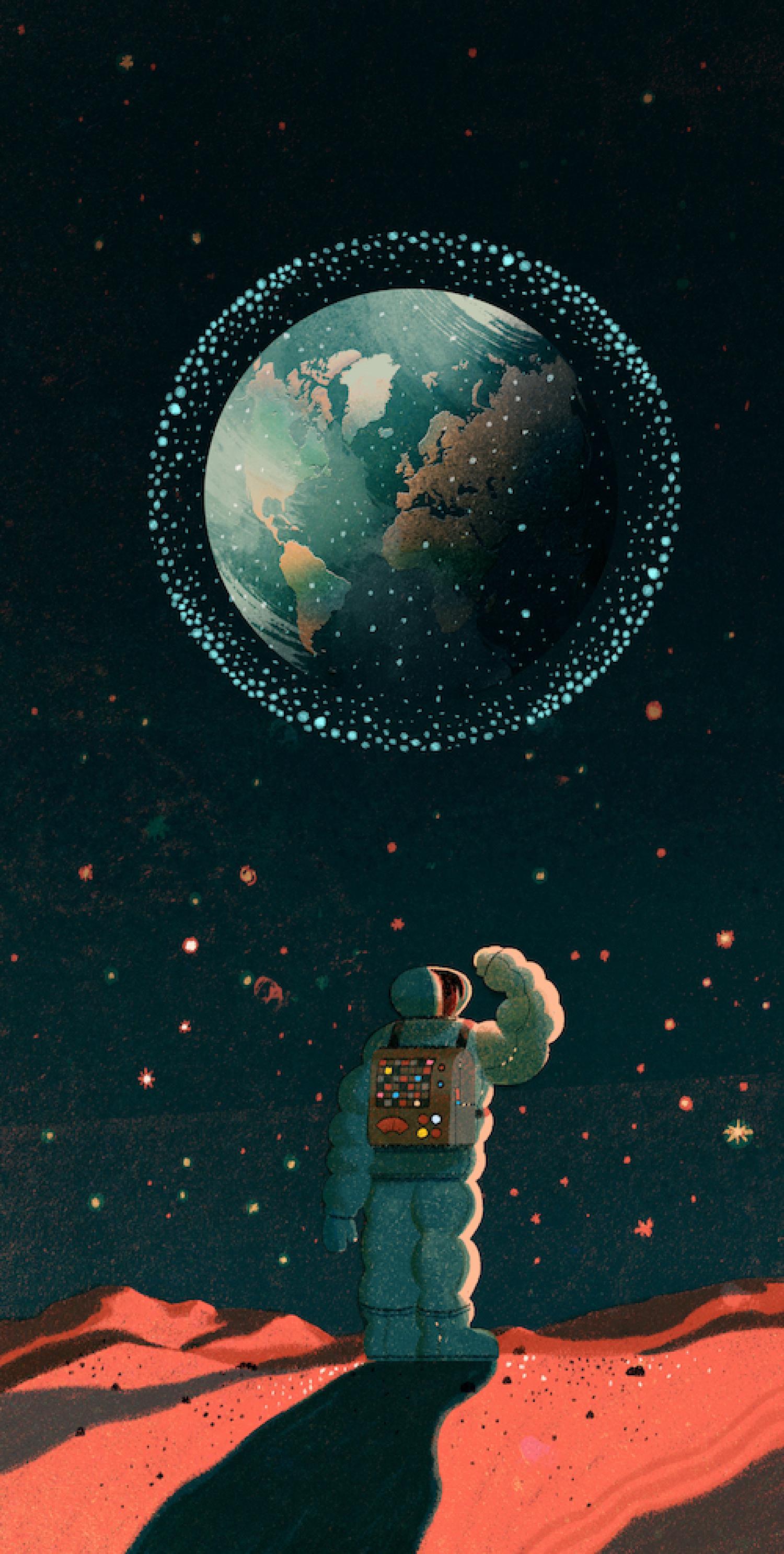 Illustration of astronaut looking back at Earth
