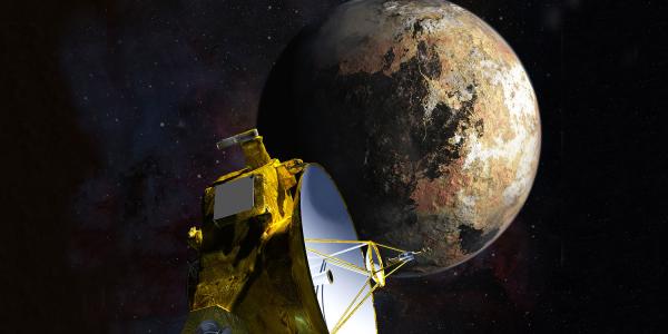 Illustration of NASA's New Horizons spacecraft approaching Pluto