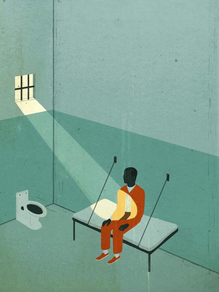 illustration of incarcerated person sitting in cell
