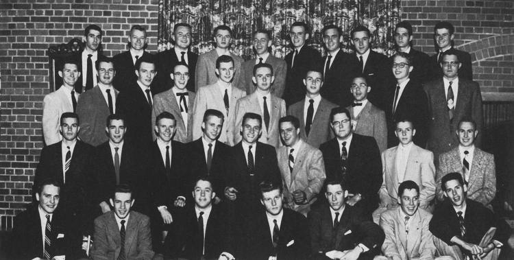 Robert Redford (A&S ex’58, HonDocHum’87) poses with his Kappa Sigma brothers in the 1955 Coloradan