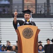 Eric Stough speaking during spring commencement