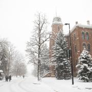 Snowy weather outside Old Main Building
