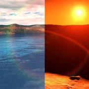 Artist's rendering of Mars crater wet vs. dry