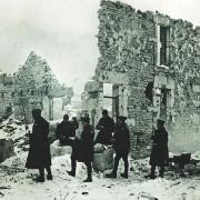 ruins and soldiers in wartime