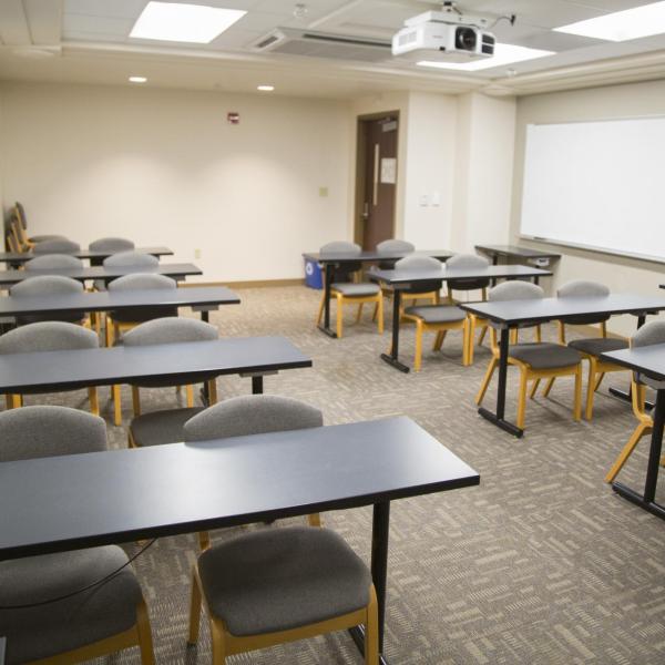 Small residence hall classroom with move-able tables