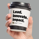Coffee cup the reads lead, innovate, impact