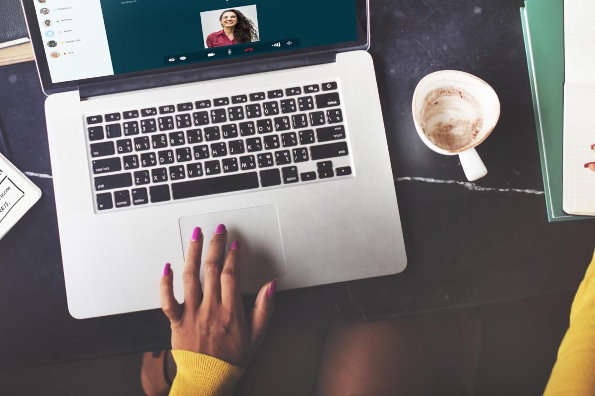 woman on laptop with video call