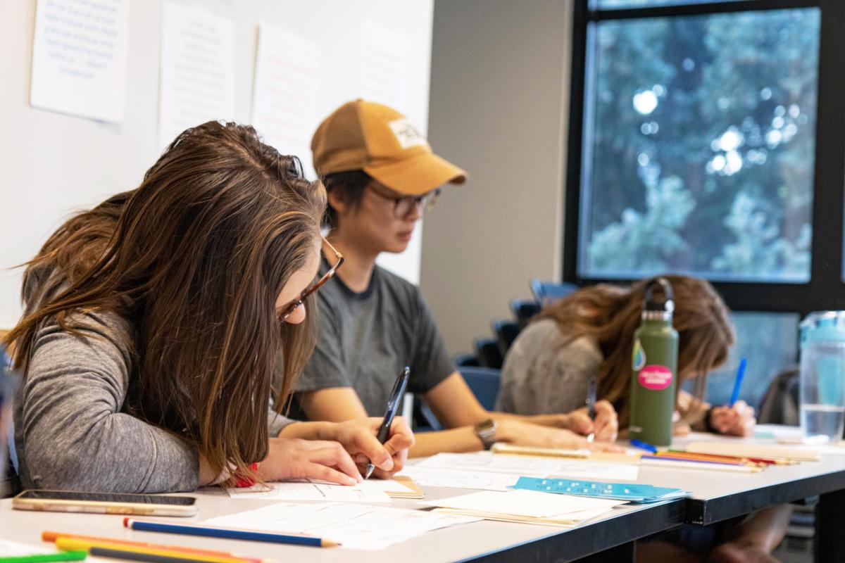 Photo of students doing workshop worksheets.