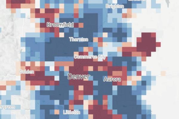 Population density overlaid on Colorado map using Facebook location data to track spread of COVID