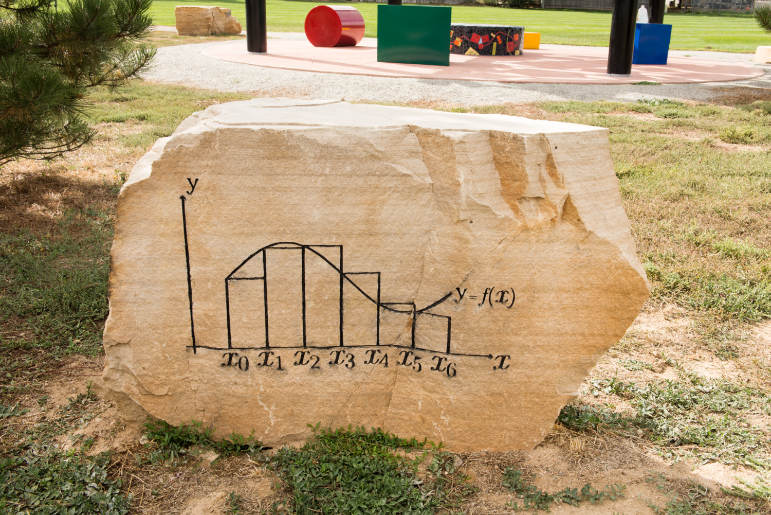 Riemann Sums, boxes under a curve etched on a rock