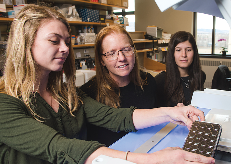 Kristi Anseth and grad students working in a lab.