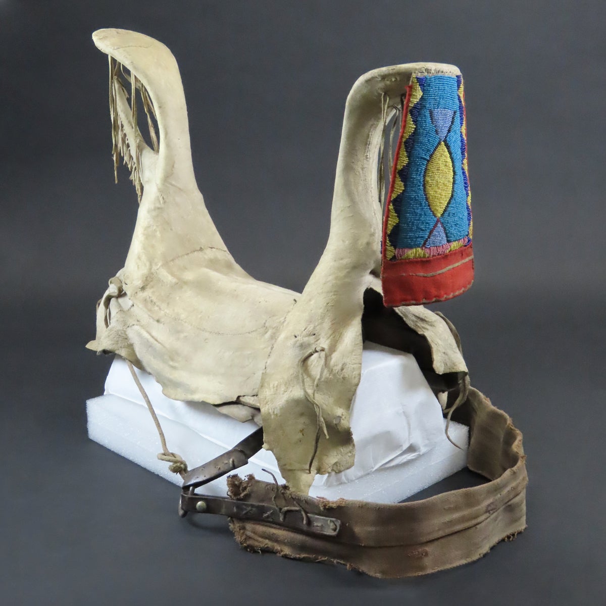 Beaded saddle made from elk antler and hide