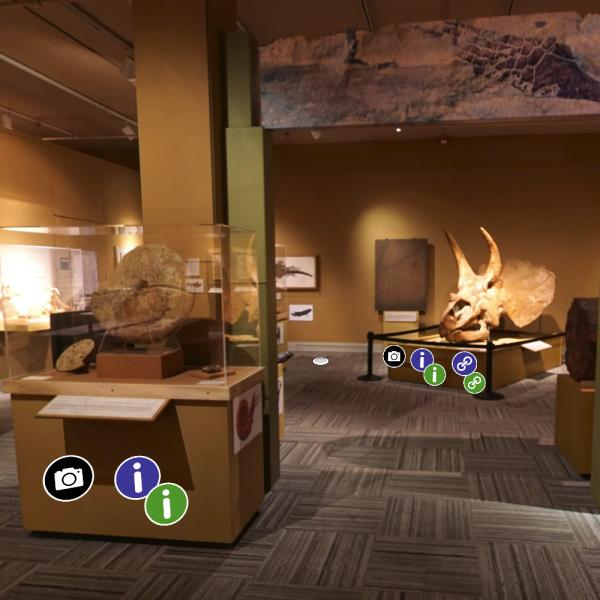 Paleo Hall with icons to click and learn more about the objects