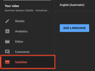 The Subtitles page is selected in the video's navigation menu