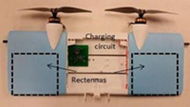 A diagram showing the location of rectennas and circuit boards on a UAV
