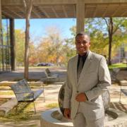 Xavion Cowans in the courtyard of the Engineering Center
