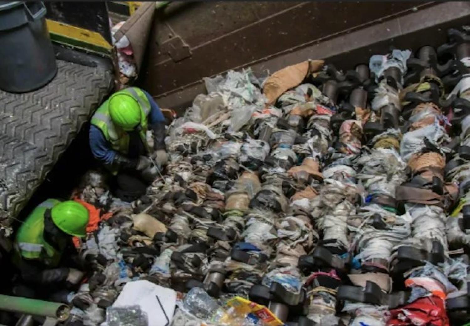 sorting plastic bags at recycling plant