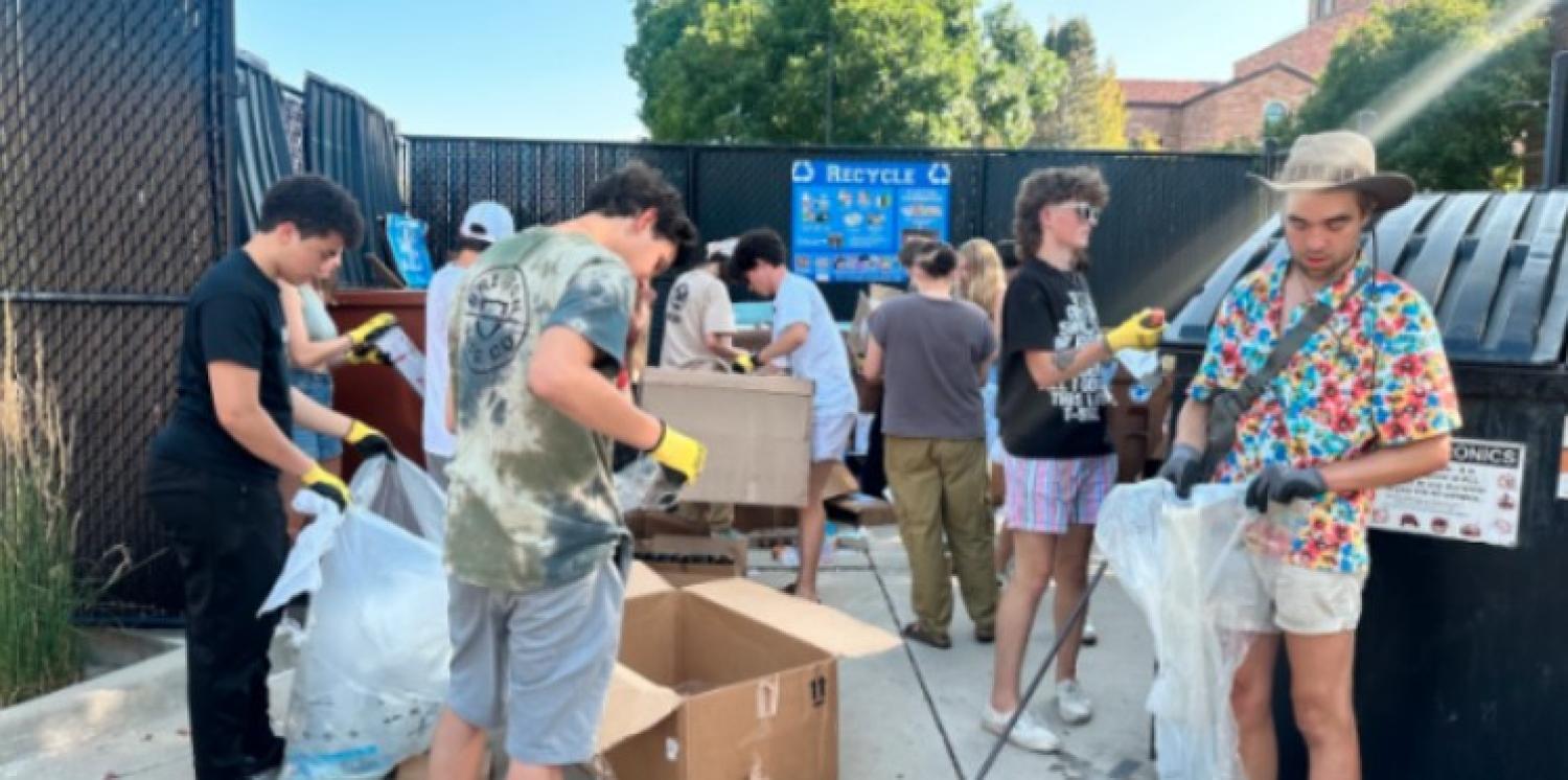 students sorting waste