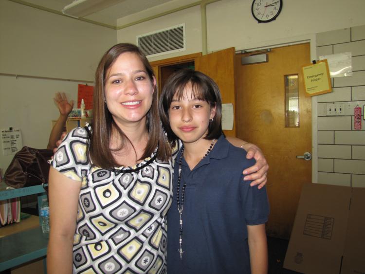 Paty Abril-Gonzalez and Carolina Bañuelos from their fourth-grade classroom.