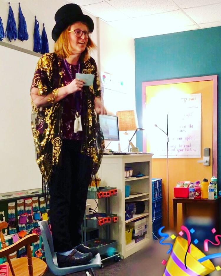 Kyle O'Keefe in a classroom