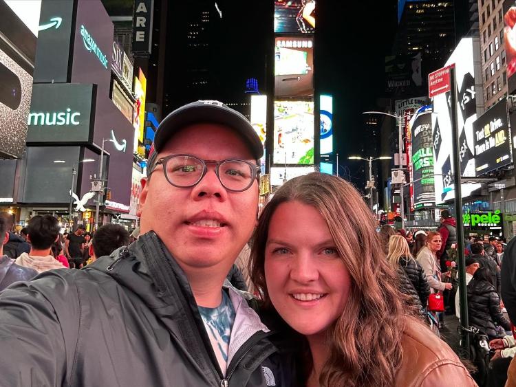 Grace Burleson and a friend in Times Square