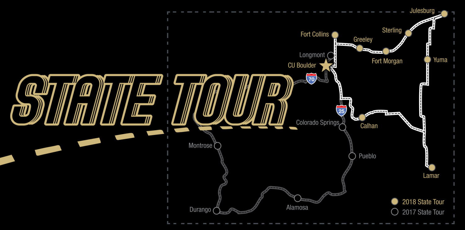 A map showing the stops on Braun's state tour to the Eastern Plains.