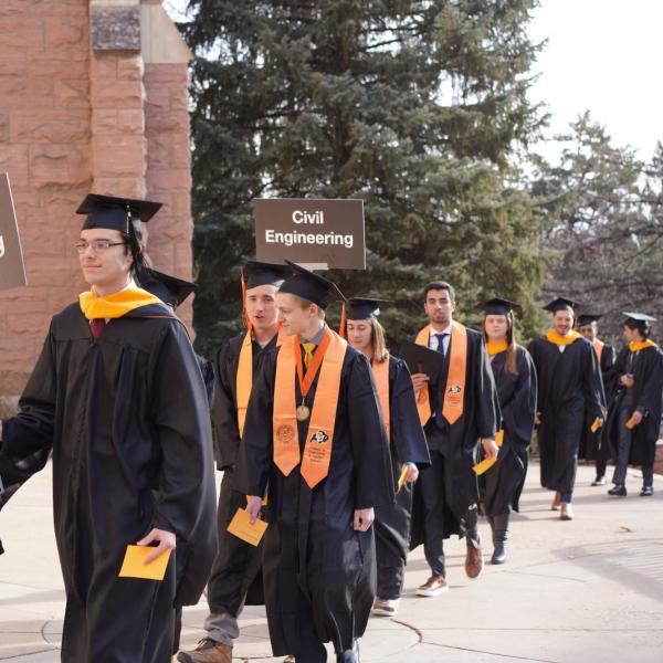 Students walking to graduation