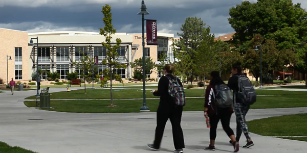 Students walking to class on the Colorado Mesa University campus.