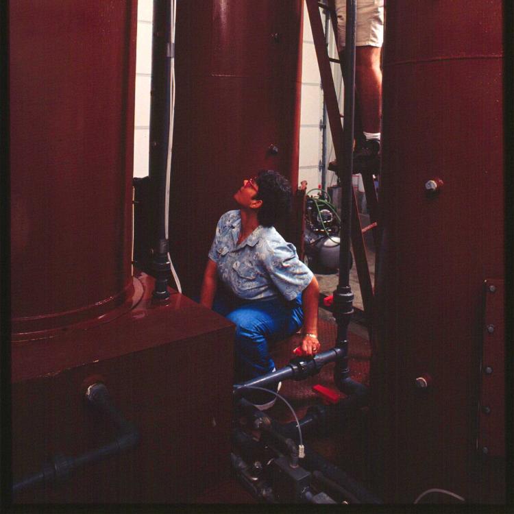 JoAnn Silverstein inspecting equipment