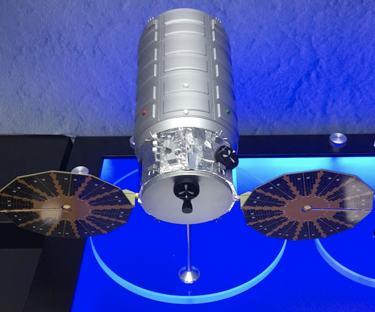 Scale model of Cygnus spacecraft that Withee worked on summer 2018