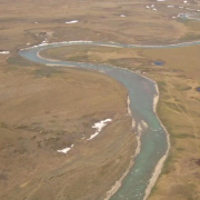 A river with snow seen from the air