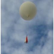 A balloon launching with payloads on a line.