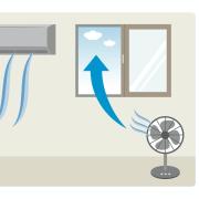 Graphic of a fan blowing air in from a window