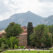 View of the Flatirons and campus