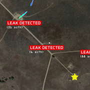 A visualization of multiple leaks in the field.