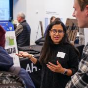  Computer Science PhD candidate Saumya Sinha presents a poster at the Research and Innovation for Climate Change Open House on Nov. 30 at CU Boulder. 