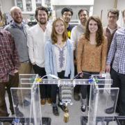 A group shot of the Keplinger Research Group members in their lab. 