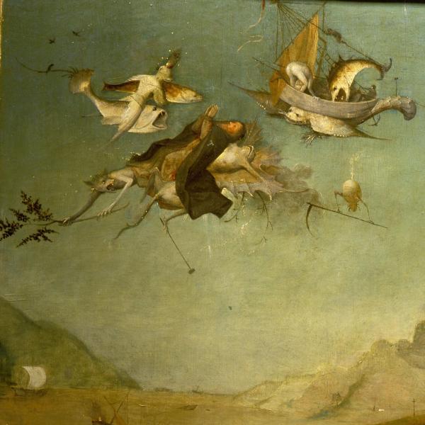 Painting by Hieronymus Bosch titled Triptych of the Temptation of Saint Anthony