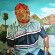 Sergio Teran painting of a luchador